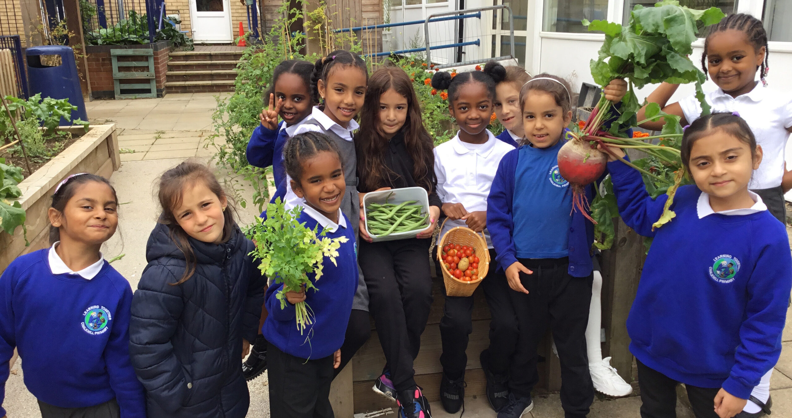 Pupils outside Chalkhill Primary School